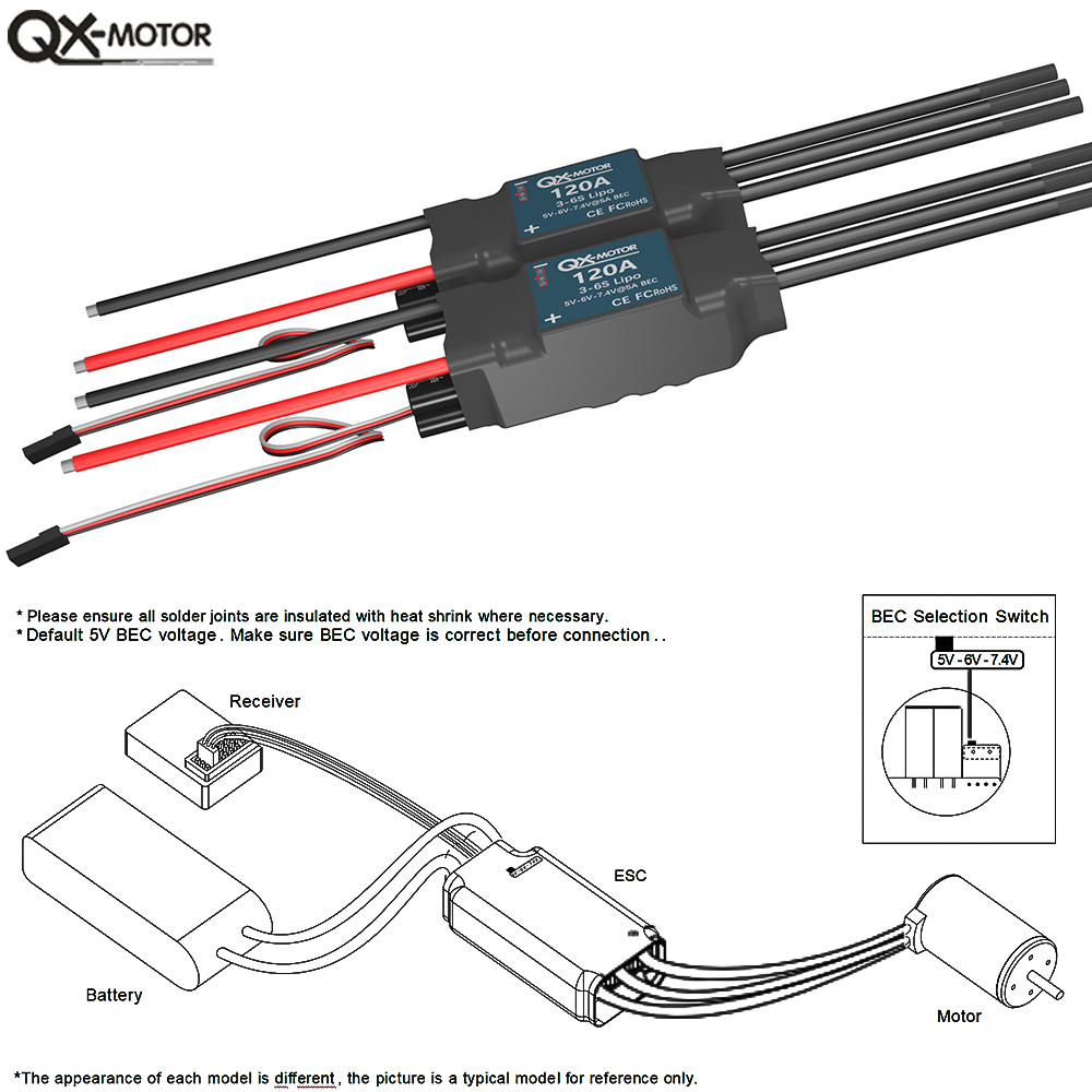 QX-MOTOR 120A ESC 5A BEC 3-6S  – обзор и цена Lipo Battery 6S